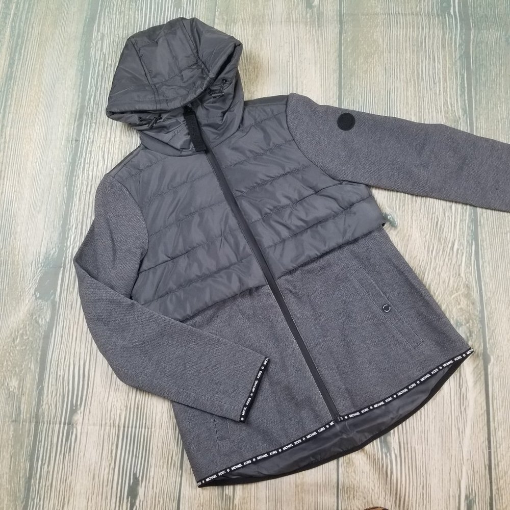 New MICHAEL KORS grey mixed media zip jacket